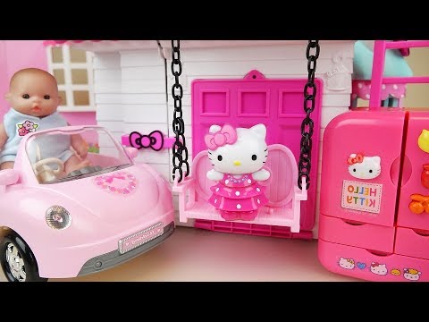 Hello kitty swing house Baby doll kitchen and car toys Baby Doli play