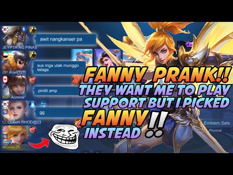 FANNY PRANK!! THEY WANT ME TO PLAY SUPPORT BUT I PICKED FANNY INSTEAD!! | SO PISSED😂 | MLBB