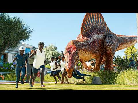 Spinosaurus vs Indominus Rex vs T-Rex (Fight & Escape) - Jurassic World Evolution 3
