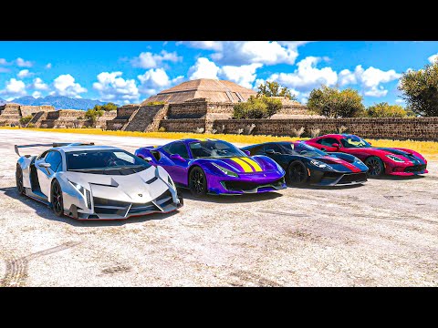 Ferrari 488 Pista vs Lamborghini Veneno vs Ford GT vs Dodge Viper (875 hp) | Forza Horizon 5