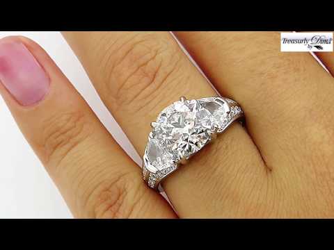Estate Vintage 4.31ct Round 3 Stone Diamond Engagement Anniversary Platinum Ring