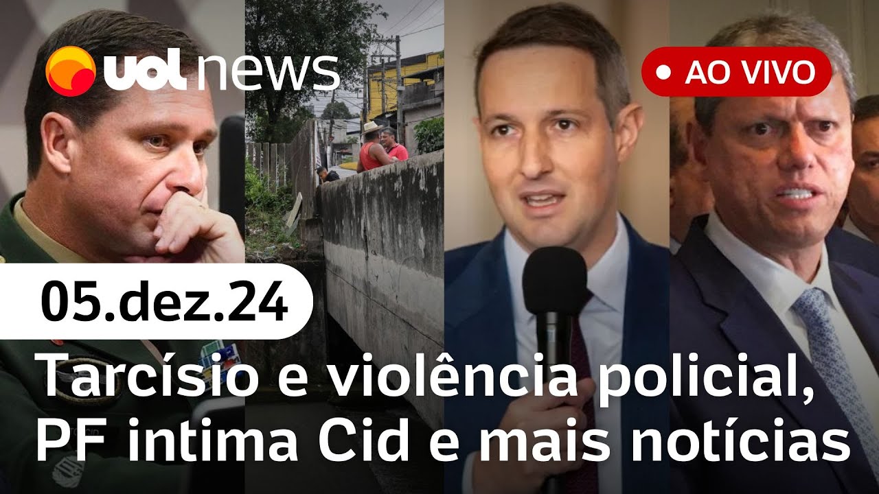Tarcísio recua sobre câmeras de PM; PF intima Mauro Cid de novo e mais notícias ao vivo | UOL News