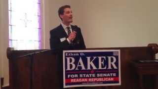 Michigan Senate hopeful Ethan D. Baker sings for his daughter, God Bless America