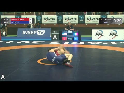 Qual. FS - 57 kg: N. MEGALUDIS (USA) df. Y. DELIEV (FRA) by TF, 10-0