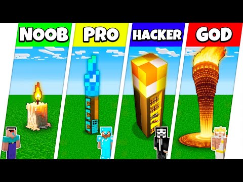Minecraft Battle: NOOB vs PRO vs HACKER vs GOD: TORCH HOUSE BUILD CHALLENGE / Animation