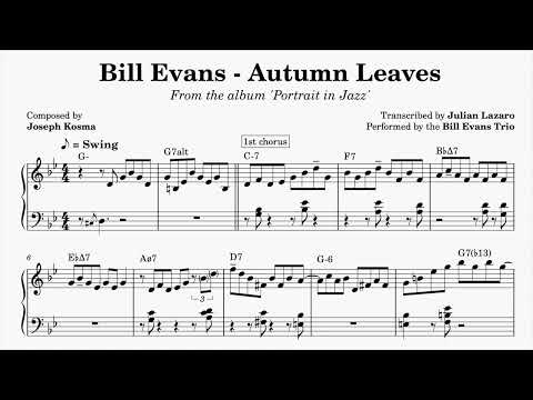 Bill Evans - Autumn Leaves - Piano Solo Transcription