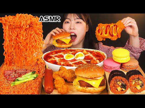 ASMR MUKBANG| Convenience store Fire Noodles Chicken Tteokbokki Hamburger Kimbab Dessert
