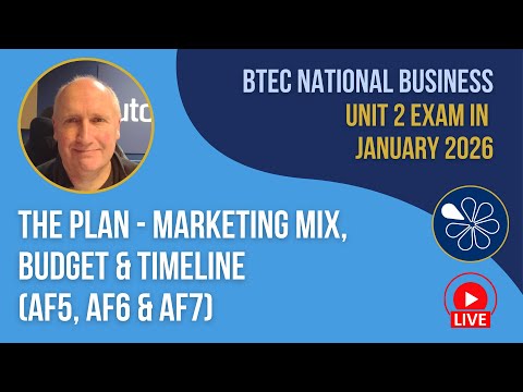 Marketing Mix, Budget & Timeline (AF5, AF6 & AF7) | BTEC National Business Unit 2 (Jan 2026)