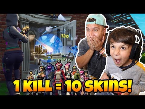 1 KILL = 10 FREE SKINS w/ 6 YEAR OLD BROTHER!! (FORTNITE BATTLE ROYALE SOLOS)