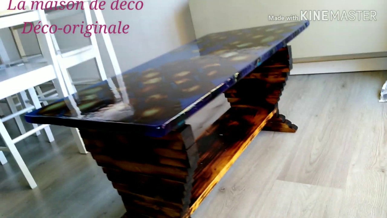 Table résine époxy  rivière bleu