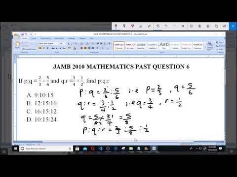 JAMB 2010 MATHEMATICS PAST QUESTION 6 Ratio