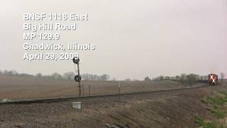 preview picture of video 'BNSF 1118 East at Chadwick, Illinois on 4-29-09'