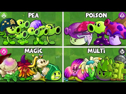 PvZ2 - 4 Plant Teams "PEA vs POISON vs MAGIC vs MULTI" Battlez - Who Will Win?