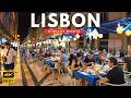 Lisbon Portugal Nighttime Atmosphere Bustling Streets Outdoor Terraces 4K