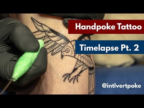 Handpoke Bird Tattoo Timelapse - Pt. 2 - @oscardarko Design