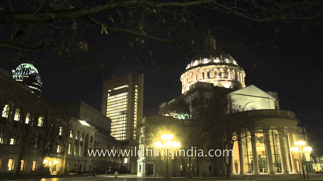 The First Church of Christ Scientist at night , Boston, USA - Time Lapse