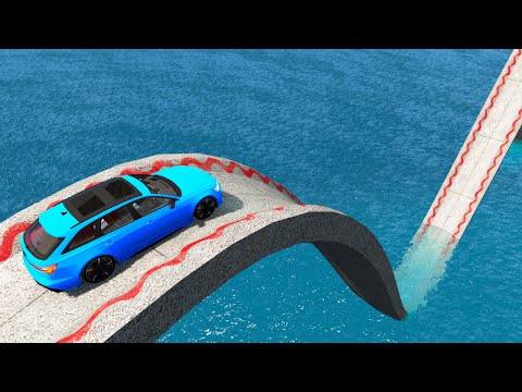 Impossible W Shape Wave Bridge Crossing Cars Vs Deep Water - BeamNG.Drive