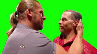 Shawn Michaels & Triple H hugging green screen
