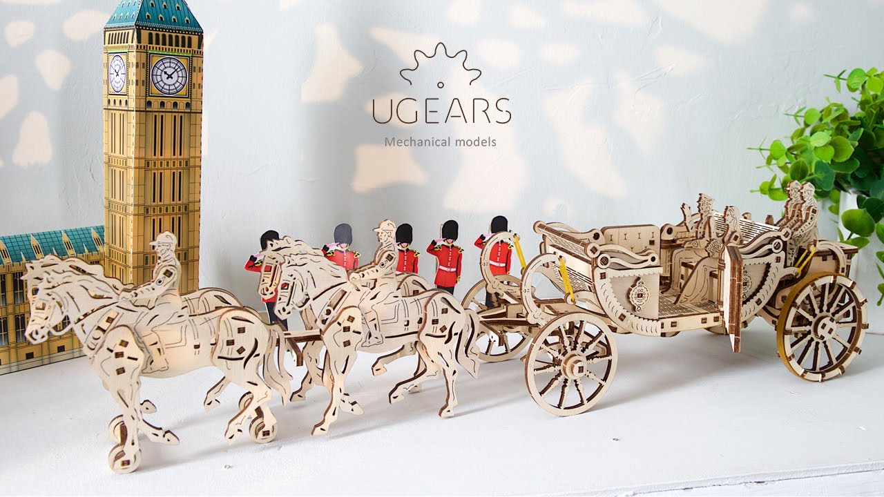 Ugears 3D drevené mechanické puzzle Kráľovský koč