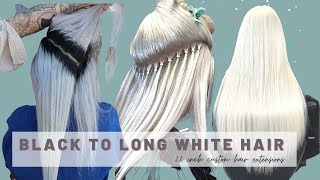Black Roots to WHITE Platinum Blonde Hair Extensions [22 INCH CUSTOM HYBRID WEFTS + iLINKS]