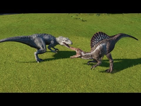 2 Spinosaurus VS T-Rex, Giganotosaurus and Indominus Rex - Jurassic World Evolution