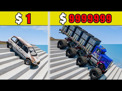 $1 vs $1,000,000丨Cars VS Stairs VS Roller Coaster Bridge VS SpeedBump #39 - BeamNG.Drive Challenge