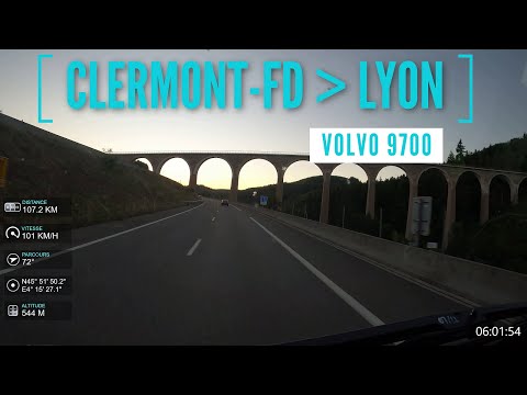 Sunrise between CLERMONT-FD and LYON (4K - Complete) in Volvo 9700