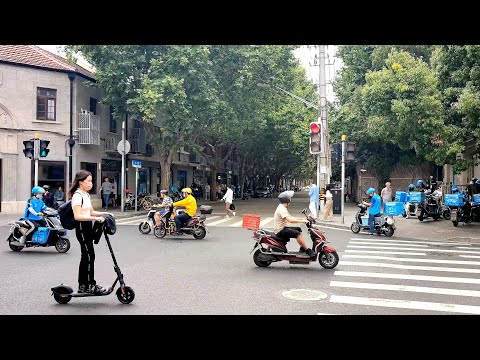 Man Walk Xinan Road: Shanghai Huangpu, Xuhui, Jing'an 3rd District Jiaojiao Road, 1st Street, importante estrada Norte-Sul, City Fort - No. 30 Mutule Building, Shanghai Preserved Completely Organized Chikuli Building - Bu Gao Li, Fantian Deng Flower Jardim, batida de rua 4K