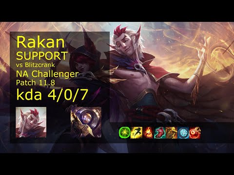 Rakan Support vs Blitzcrank - NA Challenger 4/0/7 Patch 11.8 Gameplay