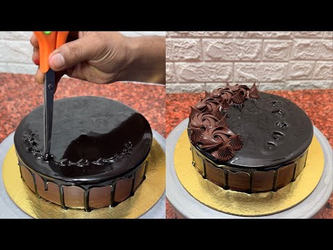 Pure Chocolate Bliss – Midnight Mirror Glaze Chocolate Dream Cake – A True Dark Indulgence😍