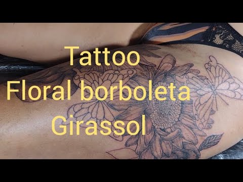 Tattoo Floral borboleta girassol Whip shading