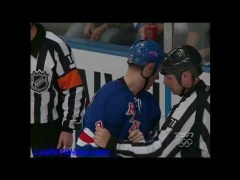 TOR 0 @ NYR 3 - Jeff Finger Hits Marian Gaborik - 100407