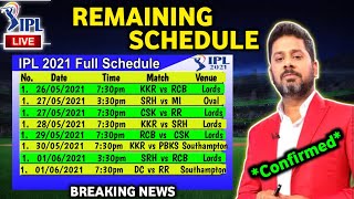 IPL 2021: Exclusively BCCI announced confirmed Schedule of Remaining IPL || KKR all matches