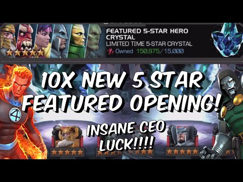 10x NEW 5 Star Featured Hero Crystal Opening! - CEO LUCK 1000000% - Marvel Contest of Champions