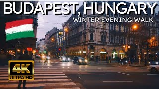BUDAPEST 4K WALKS WINTER NIGHT 🇭🇺 Corvin Negyed to Oktogon - Sunset Jan. 9th 2020 - Silent Walking