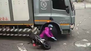 大貨車右轉撞機車！最後一刻緊急煞車