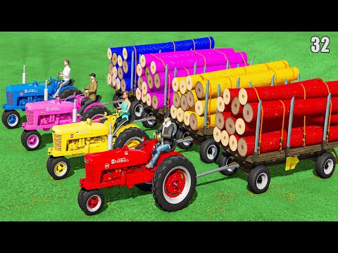 MINI TRACTORS OF COLORS! TREE LOG TRANSPORT with 3 WHEELS CASE TRACTORS! Farming Simulator 22