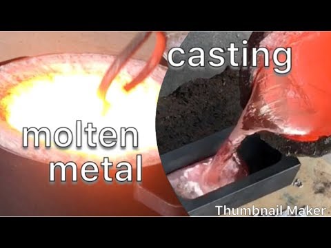 turning scrap metal to ingots- molten metal pouring