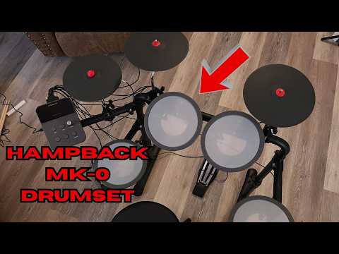 HAMPBACK MK-0 Electric Drum Set with 7'' Quiet Mesh Drum Pads, 8'' Full Rubber Cymbals, 12 Kits and 68 Authentic Sounds, USB MIDI, Throne, Sticks, Headphone, 2 Switch Pedals for Beginners & Kids video review thumbnail