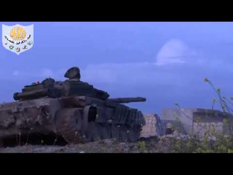 استهداف تحصينات قوات النظام في منطقة مخيم حندرات بواسطة دبابة من قبل جيش المهاجرين والأنصار ضمن مجريات معركة فك الأسرى