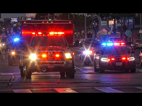 *Massive CHP & LAPD Escort* LAFD Rescue 78 Transporting CHP Officer to Cedars-Sinai
