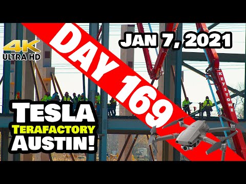 Tesla Gigafactory Austin 4K  Day 169 - 1/7/21 - Terafactory Texas - CEMENT POUR 2ND FLOOR & MORE!