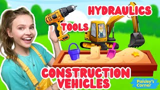 Build a Sandbox with Silly Ms Lily - Vehicles, Tools & Hydraulics | Best Toddler Learning Videos