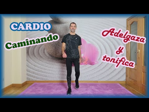 Cardio caminando en casa para adelgazar con ejercicios de tonificación para brazos, pecho y espalda.