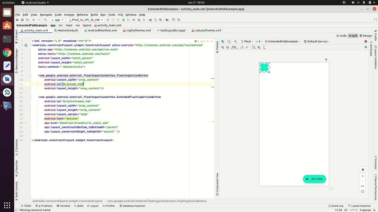 ExtendedFloatingActionButton Example Android