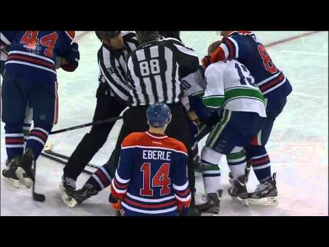 Scrum in 3rd Mark Fistric Maxim LaPierre, April 27 2013 Vancouver Canucks vs Edmonton Oilers NHL