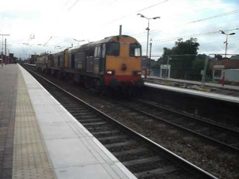 DRS 20303+20304 at Wigan NW working 6K73 Sellafield to Crewe flasks 9th July 2012