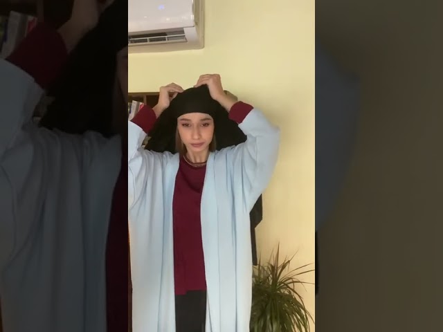 طرحة شيفون مع قبعة مشبوكة - اسود