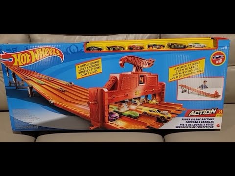 Opening and Reviewing Hot Wheels 6 Lane Raceway! Must have!
