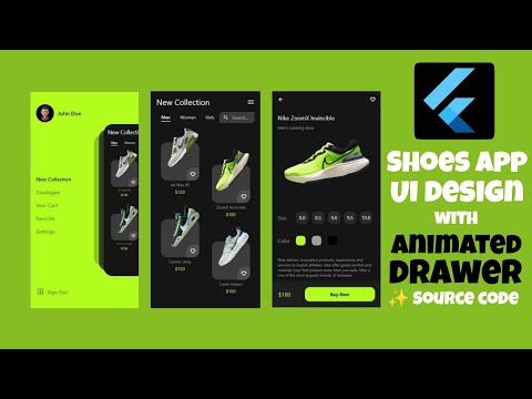 Flutter UI Practicing | Flutter Animated Drawer | Shoes App UI Design.